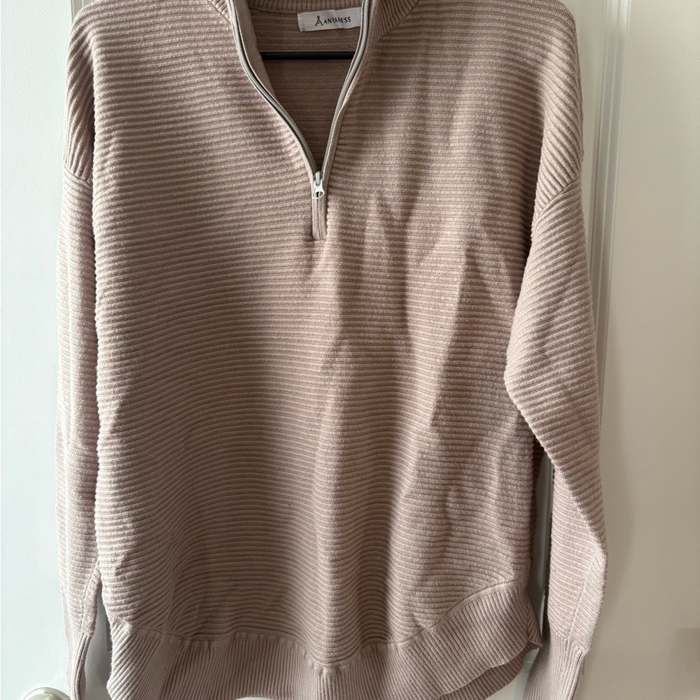 Taupe Ribbed Zip Sweater